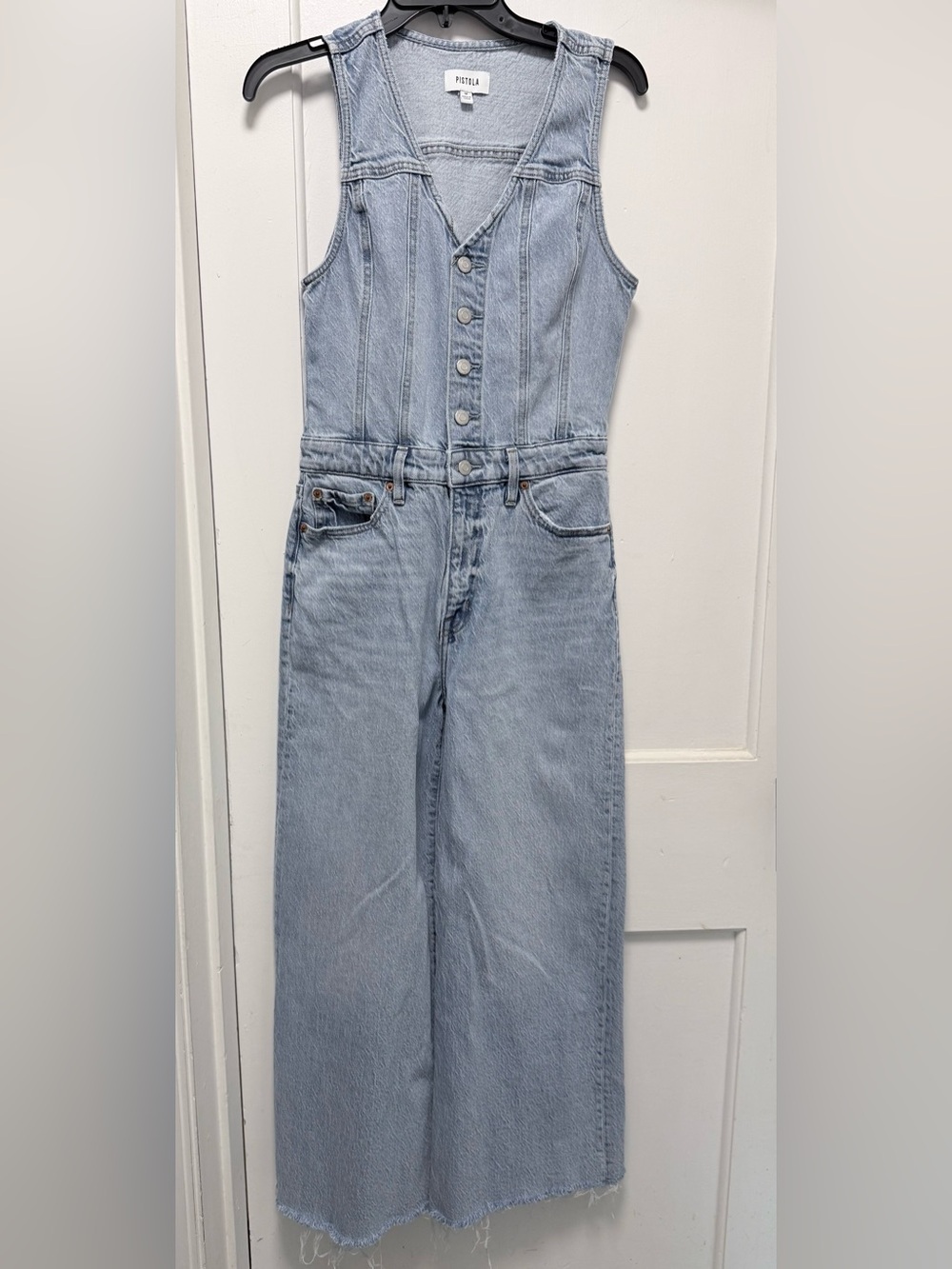 Pistola Aria Fitted Vest Cropped Wide-Leg Denim Jumpsuit